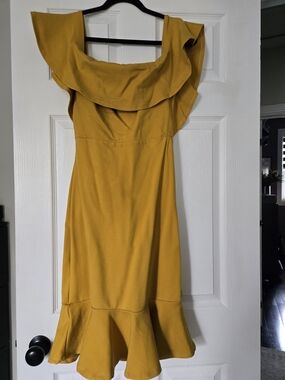 Lulus Mustard Yellow Ruffle-Trim Dress